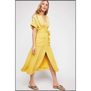 FREE PEOPLE Love to Love Midi Dress in Yellow Size LARGE